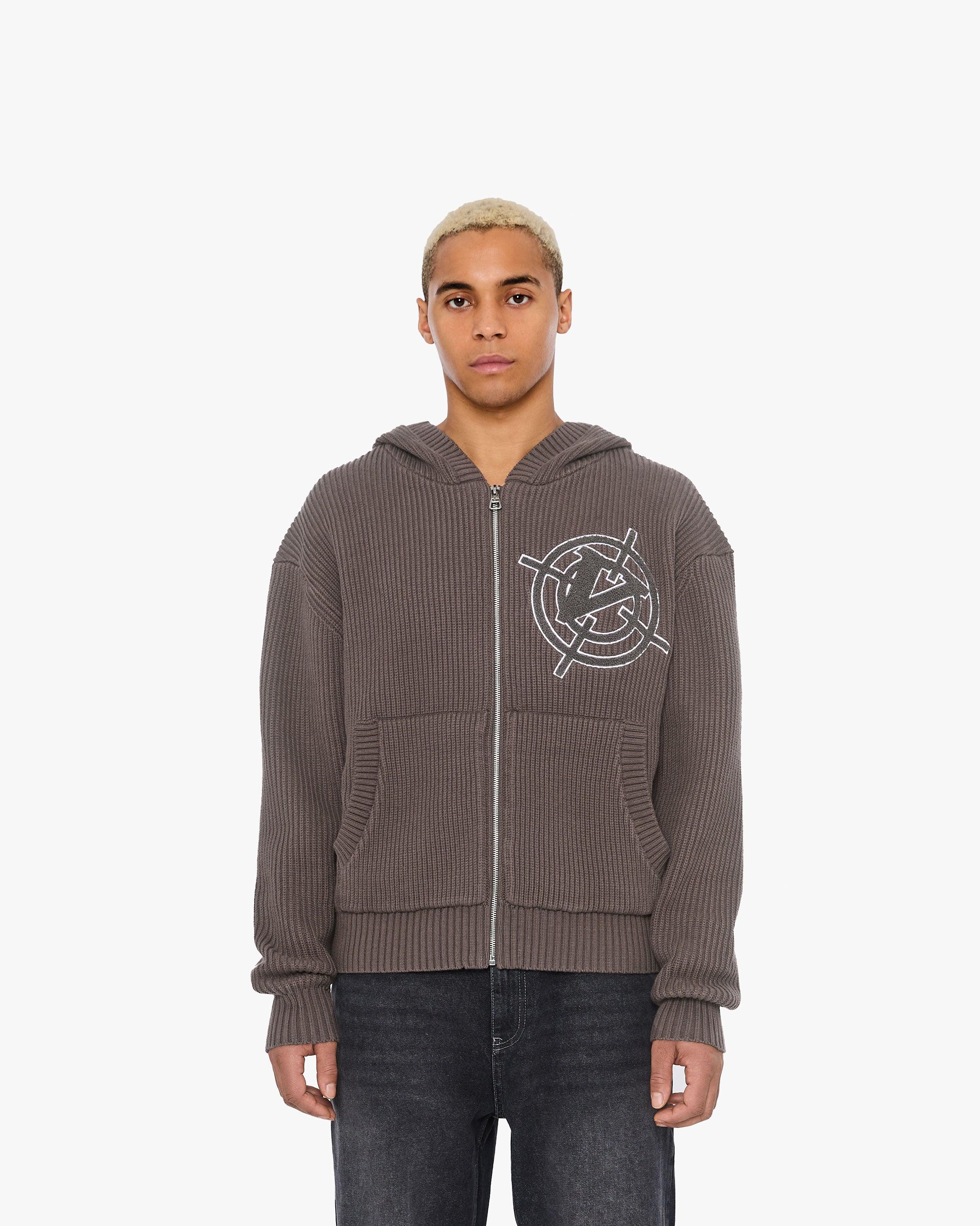 V-LOGO KNIT ZIP HOODIE MUD BROWN
