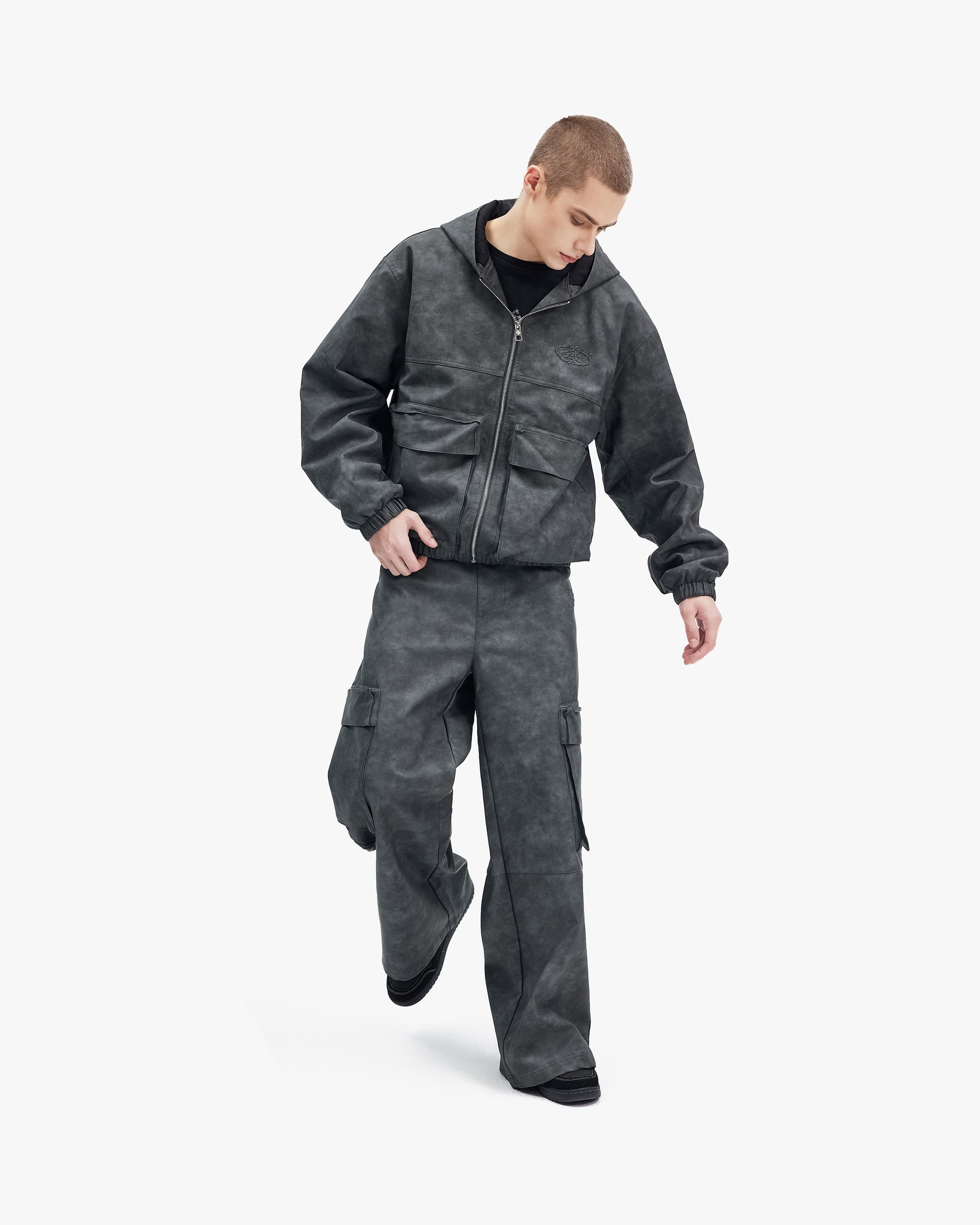 SCRIPT LOGO LEATHER PANTS GREY