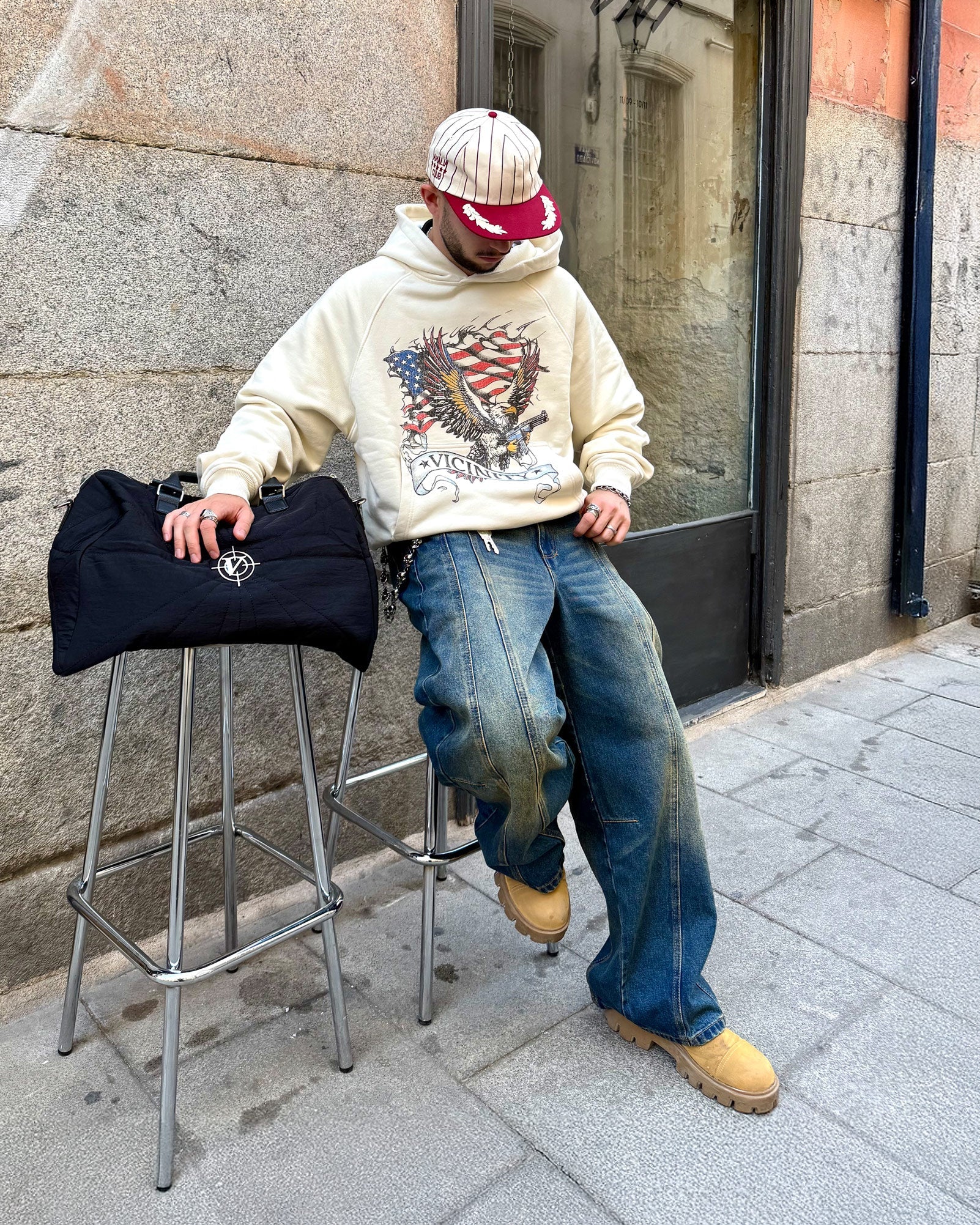 EAGLE TATTOO HOODIE BEIGE