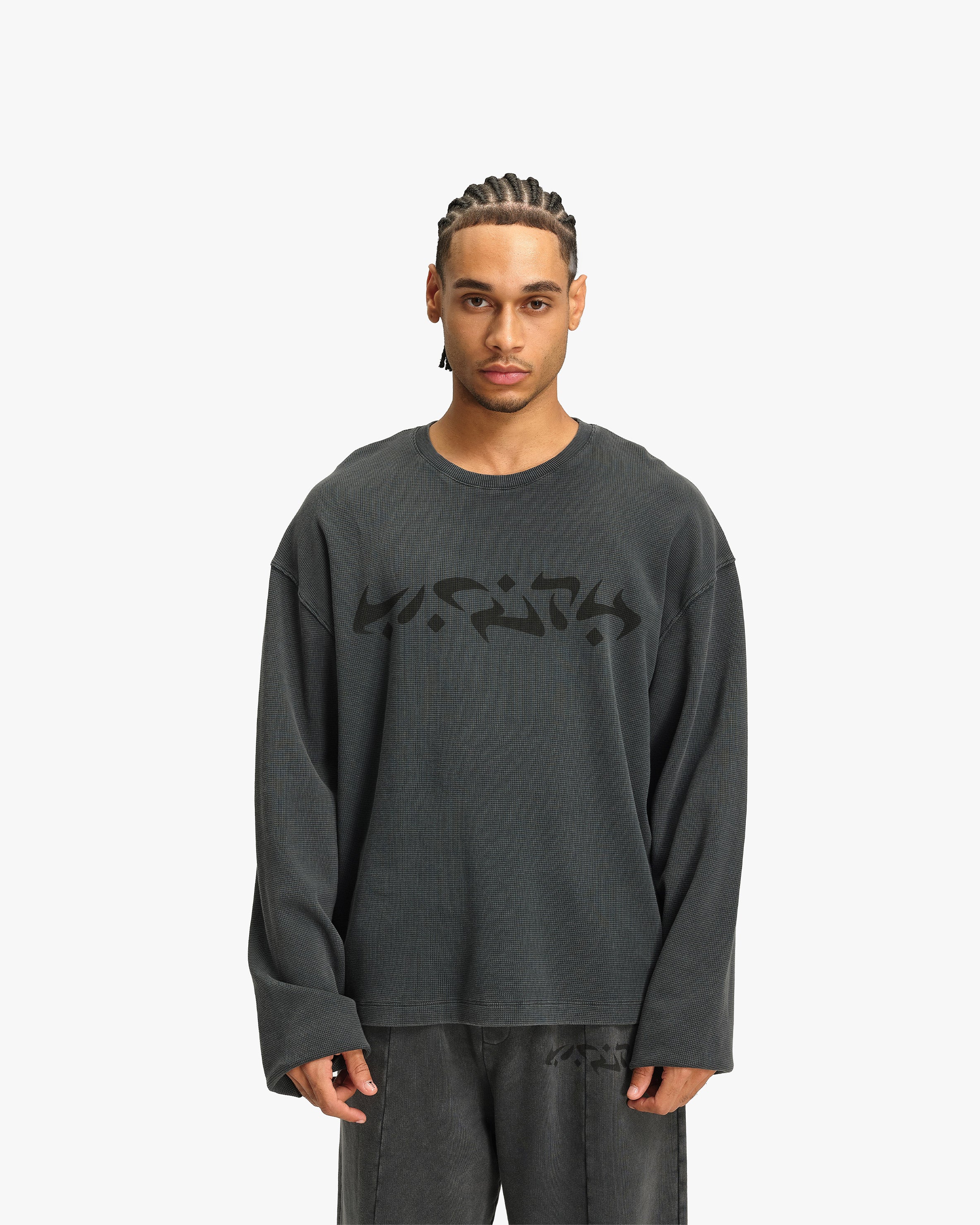 ACID WASHED WAFFLE LONGSLEEVE DARK GREY
